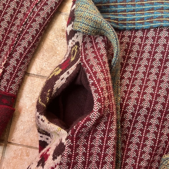 Anthropologie Sparrow Patchwork Jacquard Sweater Coat Belted Cardigan Pockets - Picture 7 of 15